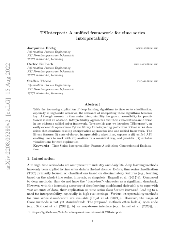 (PDF) TSInterpret: A unified framework for time series interpretability