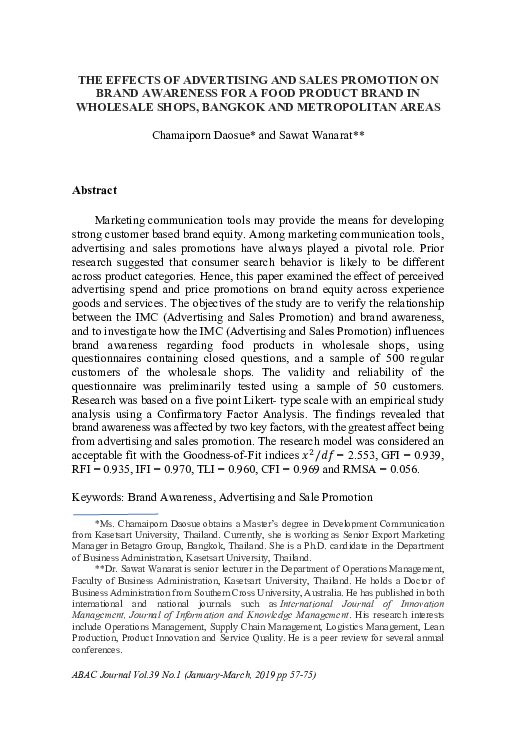 (PDF) The Effects of Advertising and Sales Promotion on Brand Awareness ...