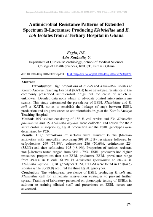 (PDF) Antimicrobial Resistance Patterns of Extended Spectrum Β ...