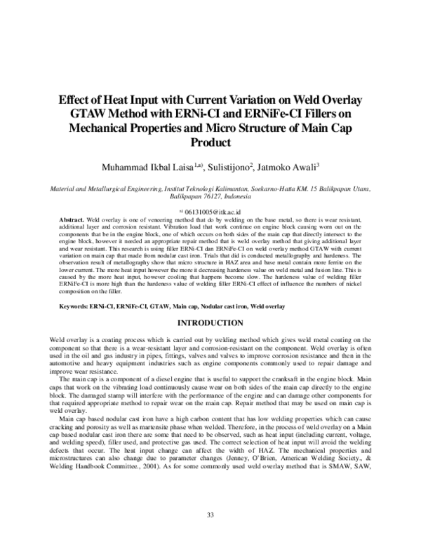 (PDF) Effect of Heat Input with Current Variation on Weld Overlay GTAW ...