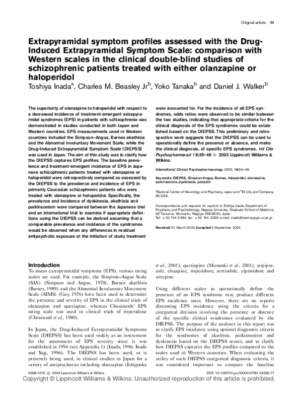 (PDF) Extrapyramidal symptom profiles assessed with the Drug-Induced ...