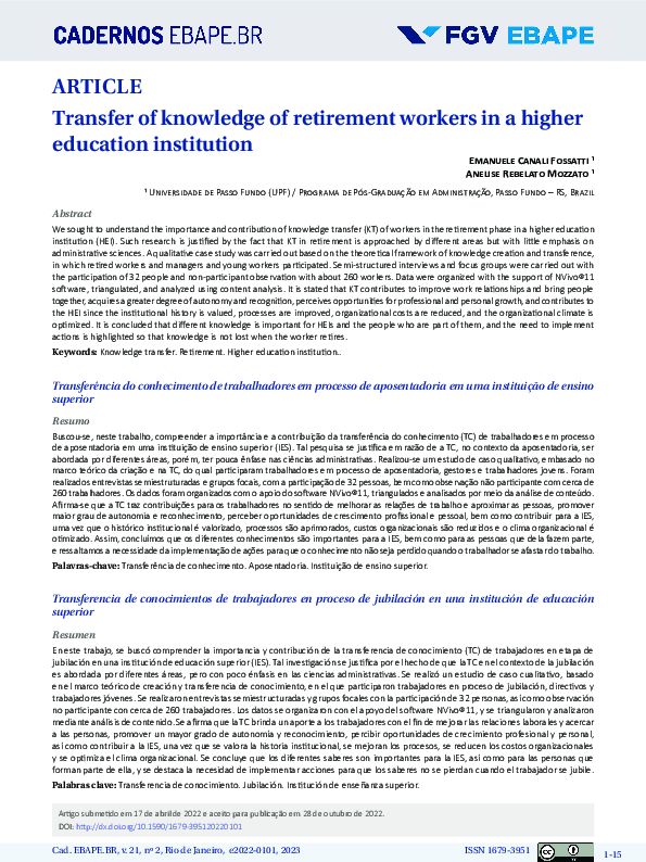 (PDF) Transfer of knowledge of retirement workers in a higher education ...