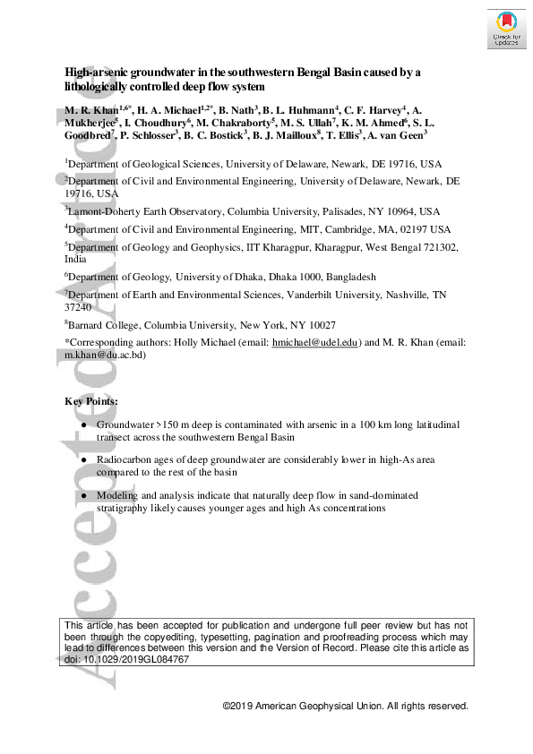 (PDF) High‐Arsenic Groundwater in the Southwestern Bengal Basin Caused ...
