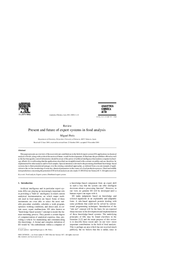 (PDF) Present and future of expert systems in food analysis