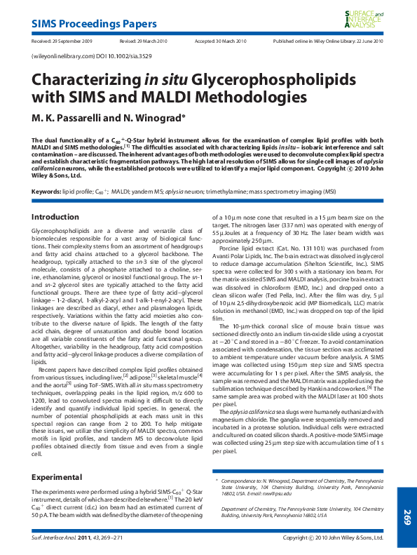 (PDF) Characterizing in situ Glycerophospholipids with SIMS and MALDI ...