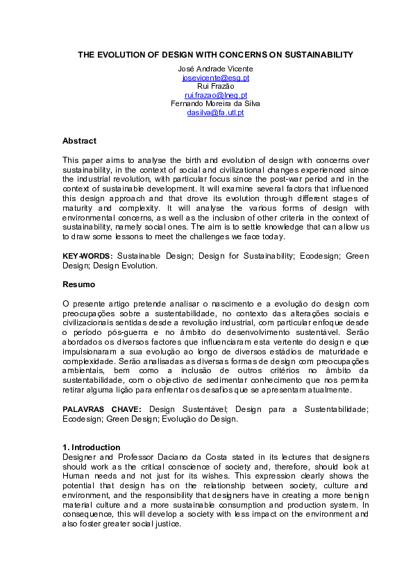 (PDF) The Evolution of Design with Concerns on Sustainability
