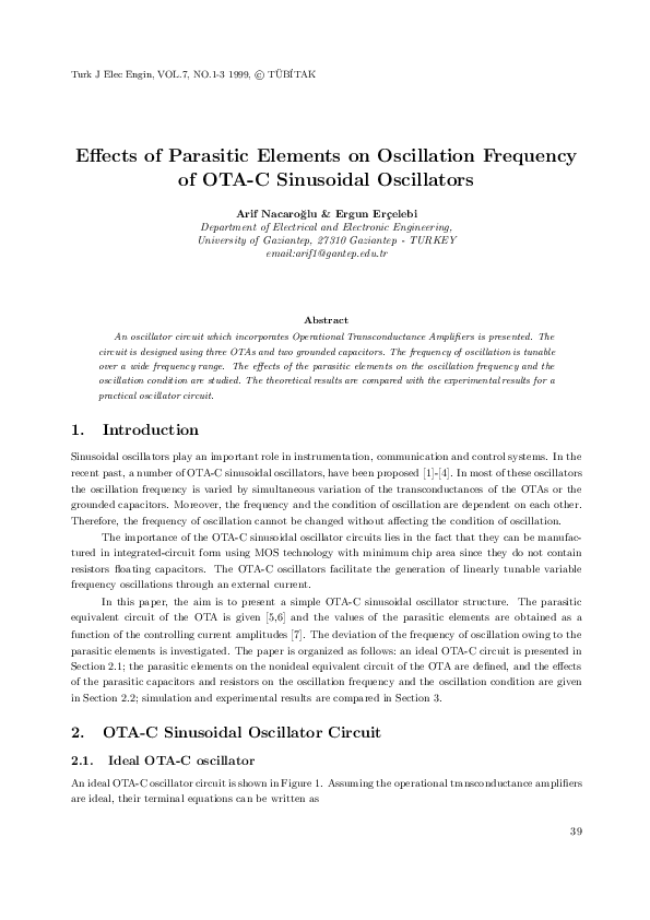 (PDF) Effects of Parasitic Elements on Oscillation Frequency of OTA-C ...