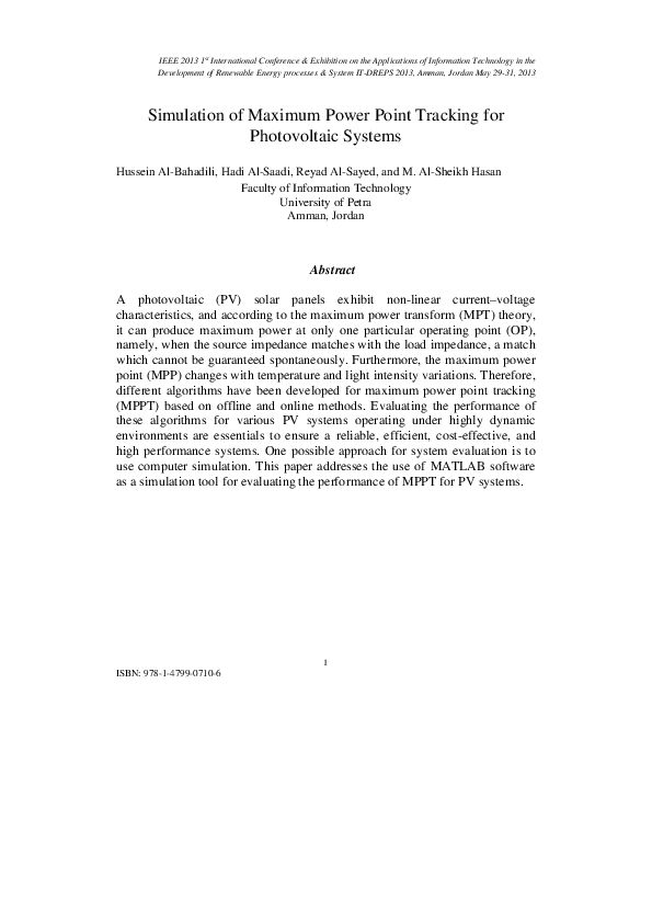 (PDF) Simulation of maximum power point tracking for photovoltaic systems