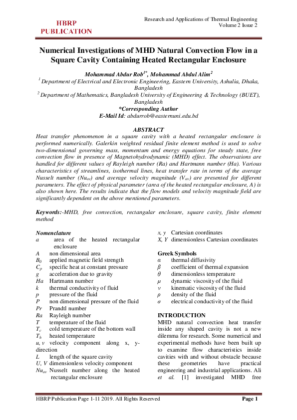 (PDF) Numerical Investigations of MHD Natural Convection Flow in a ...