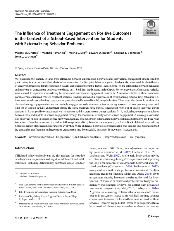 (PDF) The Influence of Treatment Engagement on Positive Outcomes in the ...