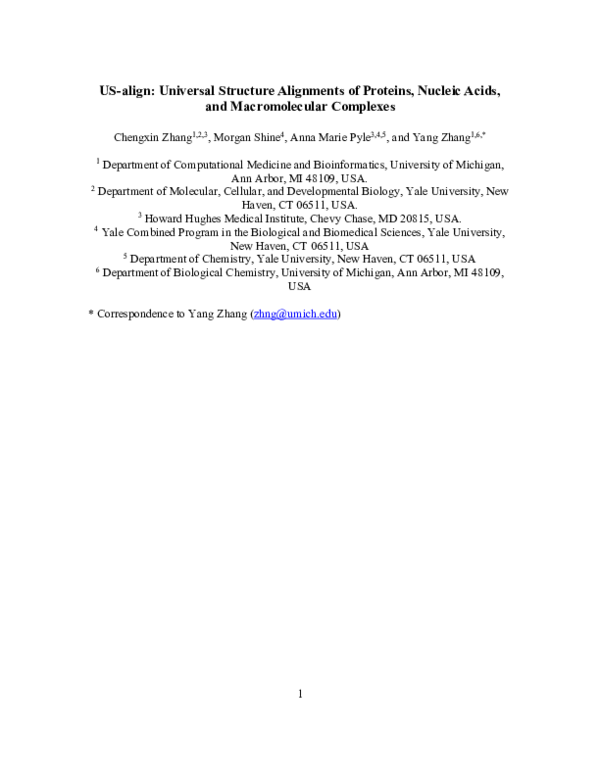 (PDF) US-align: Universal Structure Alignments of Proteins, Nucleic ...