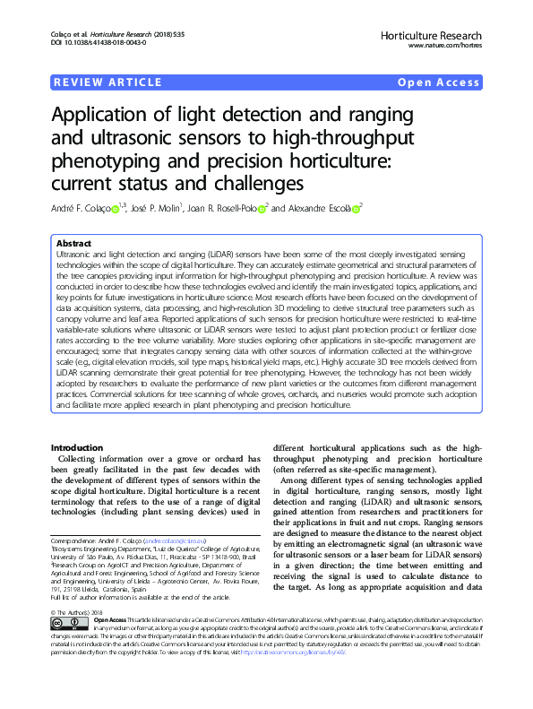 (PDF) Application of light detection and ranging and ultrasonic sensors ...