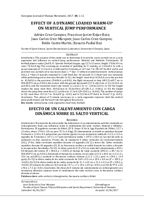(PDF) Effect of a dynamic loaded warm-up on vertical jump performance