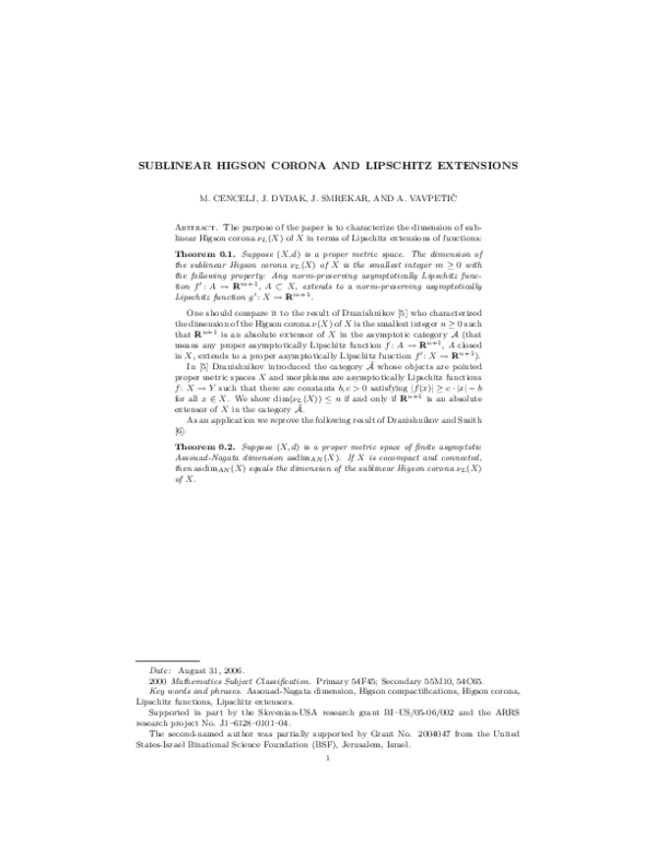 (PDF) Sublinear Higson corona and Lipschitz extensions