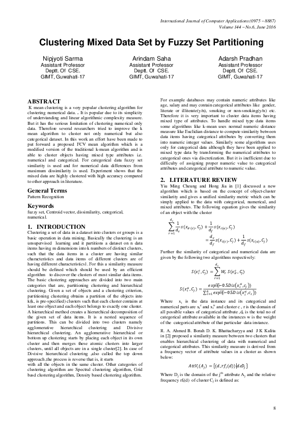 (PDF) Clustering Mixed Data Set by Fuzzy Set Partitioning