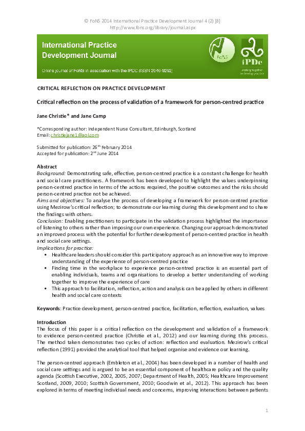 (PDF) CRITICAL REFLECTION ON PRACTICE DEVELOPMENT Critical reflection ...