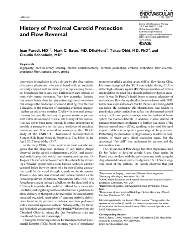 (PDF) History of Proximal Carotid Protection and Flow Reversal