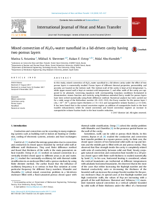 (PDF) Mixed convection of Al2O3-water nanofluid in a lid-driven cavity ...