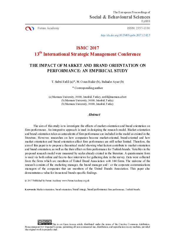 (PDF) The Impact Of Market And Brand Orientation On Performance: An ...