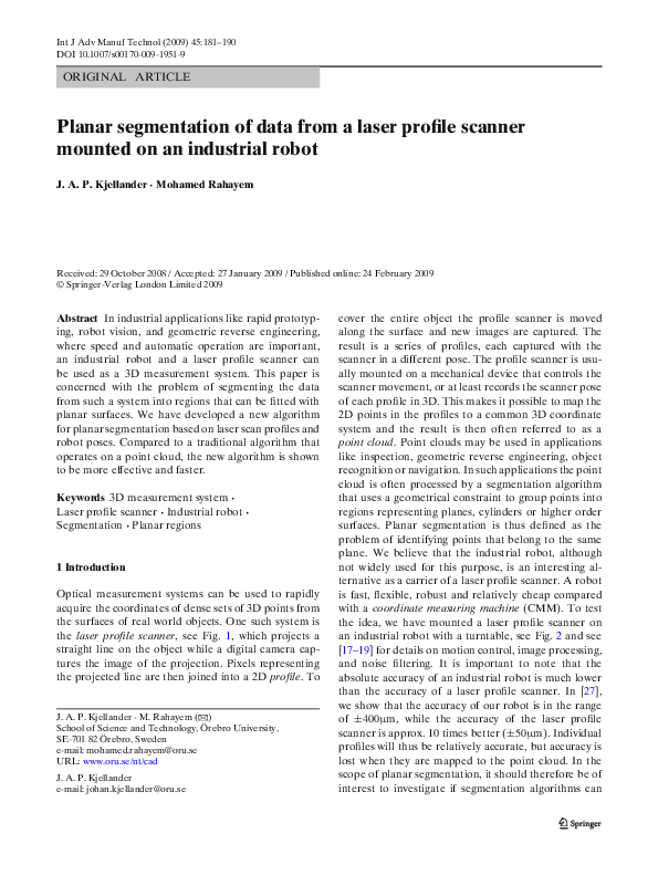(PDF) Planar segmentation of data from a laser profile scanner mounted ...