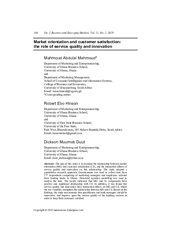 (PDF) Market orientation and customer satisfaction: the role of service ...