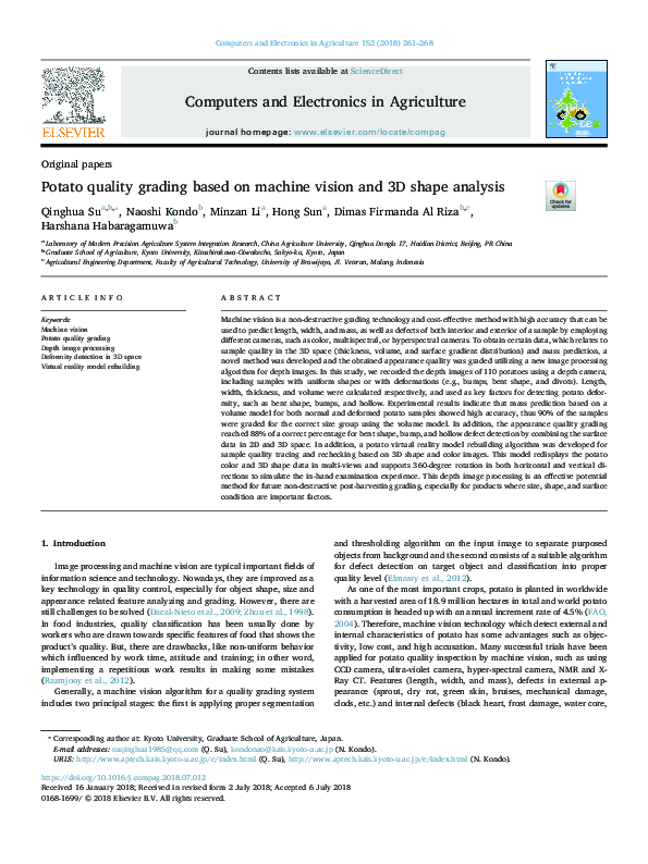 (PDF) Potato quality grading based on machine vision and 3D shape analysis