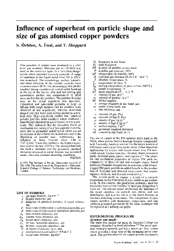 (PDF) Influence of Superheat on Particle Shape and Size of Gas Atomised ...