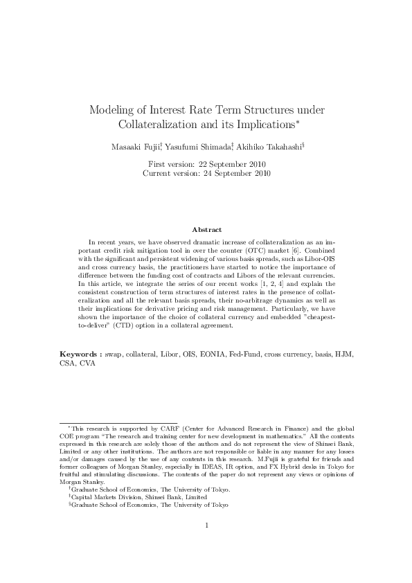 (PDF) Modeling of Interest Rate Term Structures Under Collateralization ...