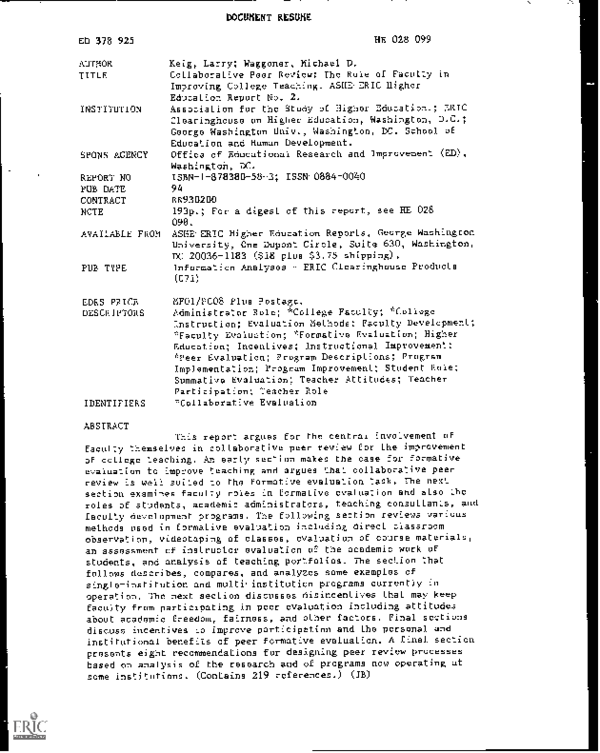 (PDF) Collaborative Peer Review: The Role of Faculty in Improving ...