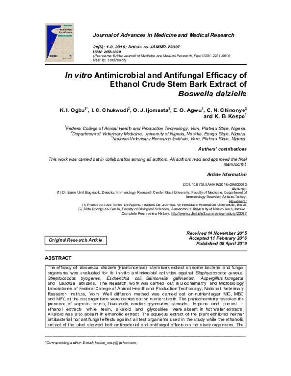 (PDF) In vitro Antimicrobial and Antifungal Efficacy of Ethanol Crude ...