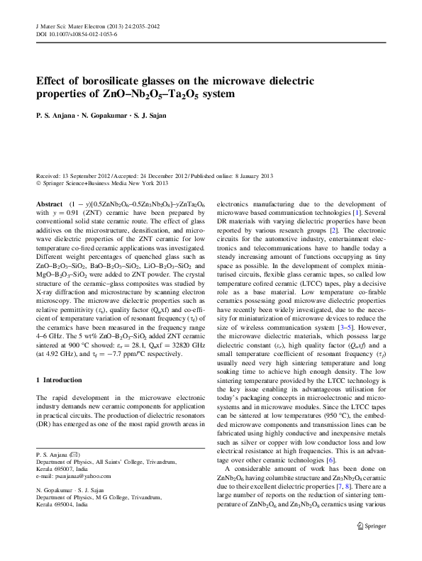 (PDF) Effect of borosilicate glasses on the microwave dielectric ...