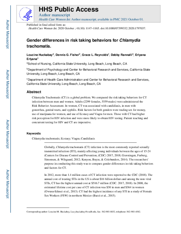 (PDF) Gender differences in risk taking behaviors for Chlamydia trachomatis