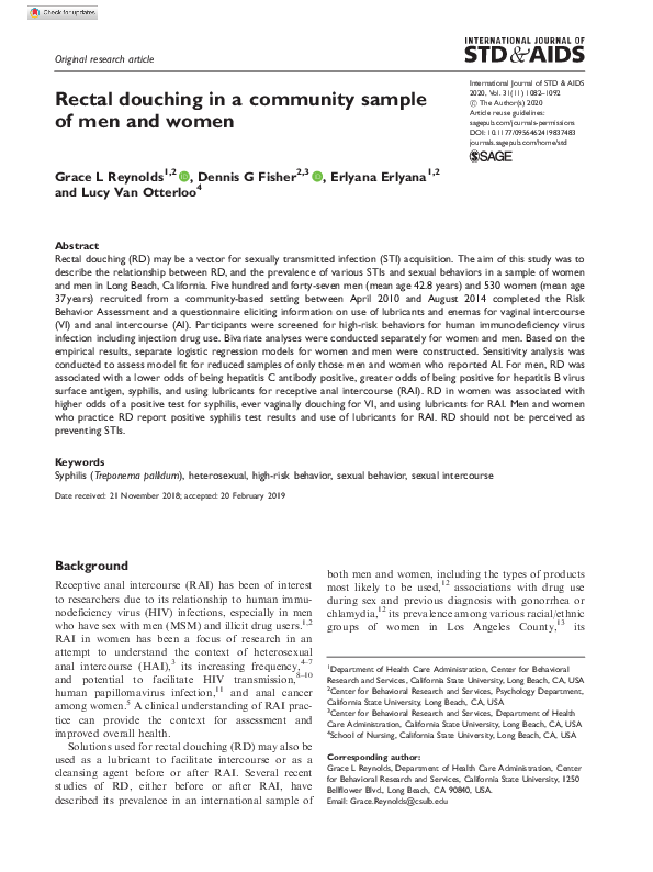 (PDF) Rectal douching in a community sample of men and women