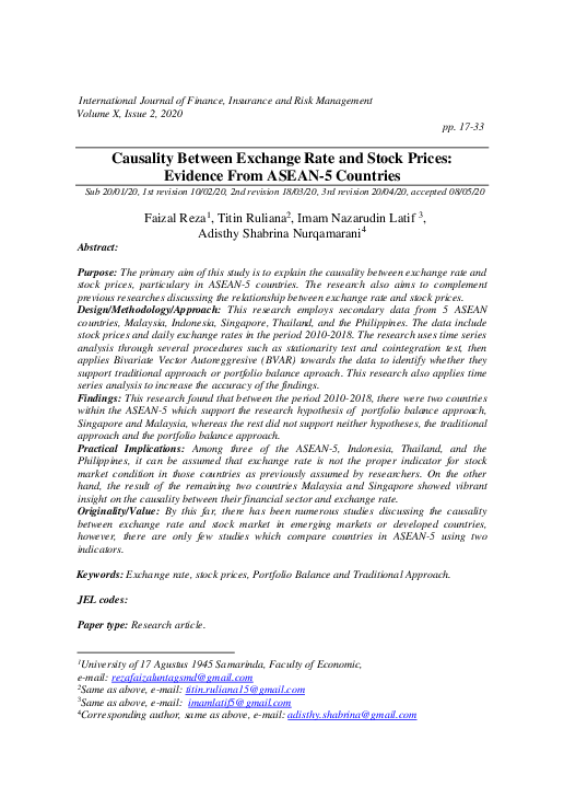 (PDF) Causality between exchange rate and stock prices : evidence from ...