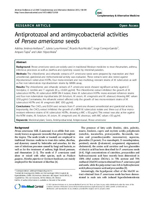 (PDF) Antiprotozoal and antimycobacterial activities of Persea ...