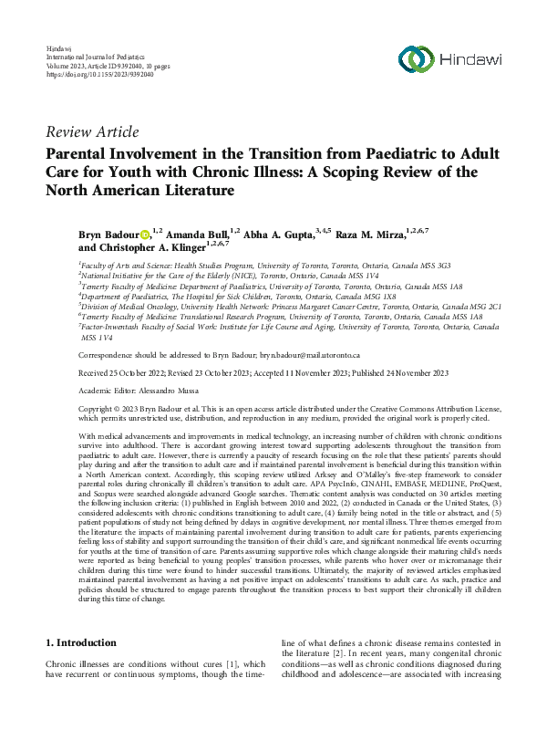 (PDF) Parental Involvement in the Transition from Paediatric to Adult ...