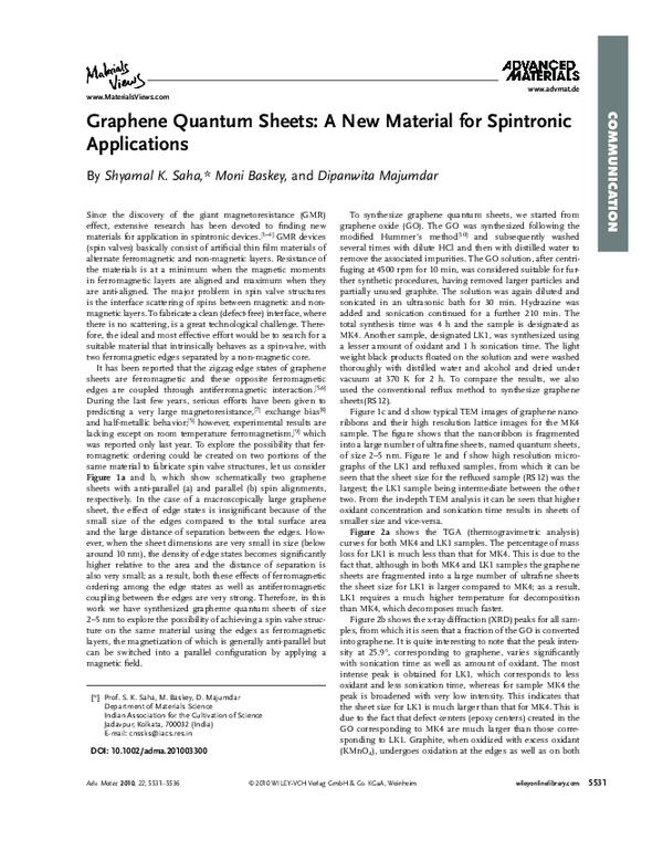 (PDF) Graphene Quantum Sheets: A New Material for Spintronic Applications