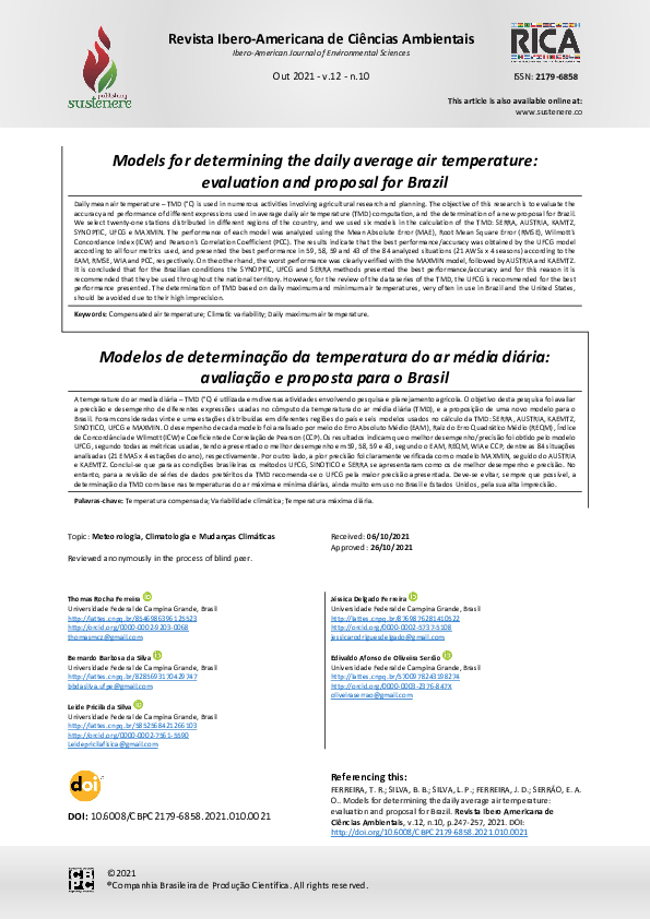 (PDF) Models for determining the daily average air temperature ...