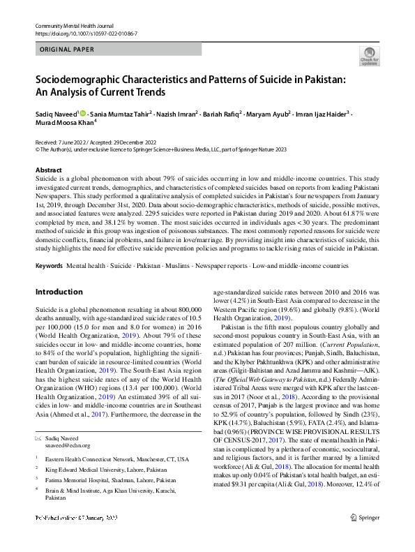 (PDF) Sociodemographic Characteristics and Patterns of Suicide in ...
