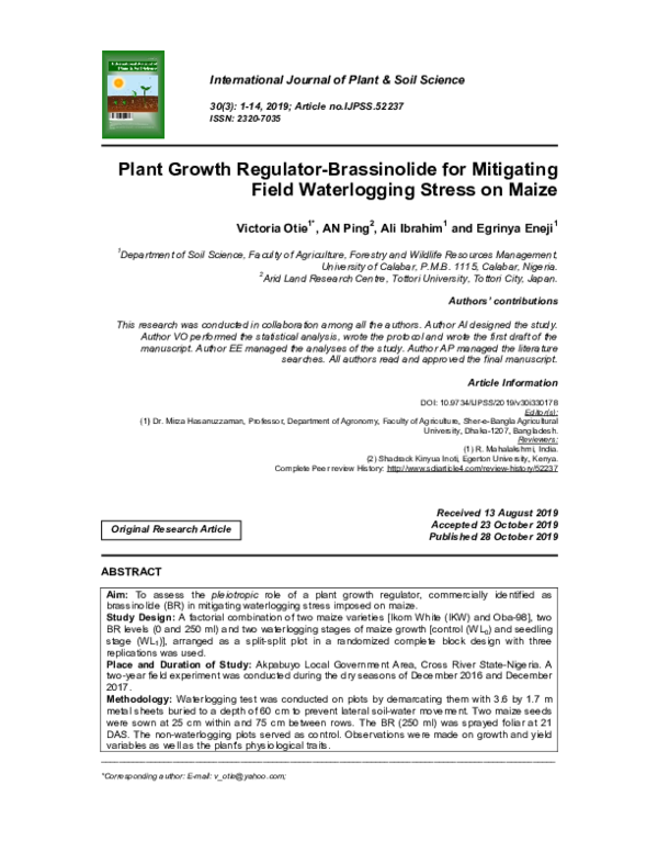 (PDF) Brassinolide effects on maize (Zea mays L.) growth and yield ...