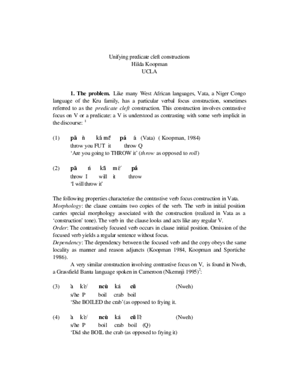 (PDF) Unifying Predicate Cleft Constructions