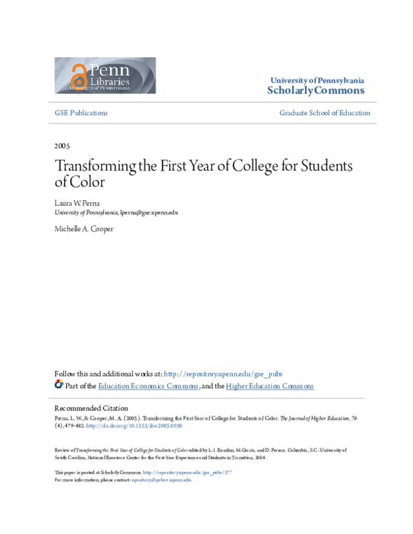 (PDF) Transforming the first-year of college for students of color