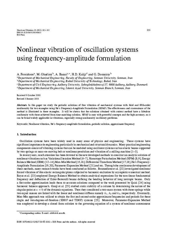 (PDF) Nonlinear Vibration of Oscillation Systems using Frequency ...