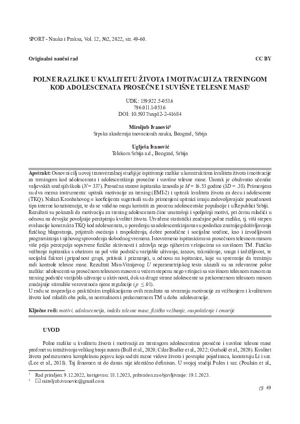 (PDF) Gender differences in quality of life and exercise motivation of ...