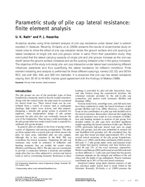 (PDF) Parametric study of pile cap lateral resistance: finite element ...