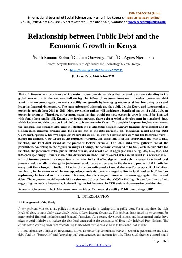 (PDF) Relationship between Public Debt and the Economic Growth in Kenya