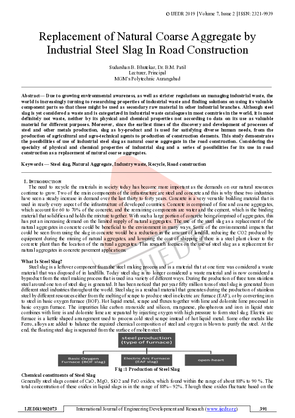 (PDF) Replacement of Natural Coarse Aggregate by Industrial Steel Slag ...