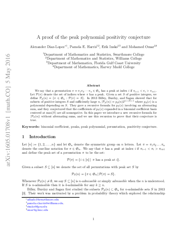 (PDF) A proof of the peak polynomial positivity conjecture