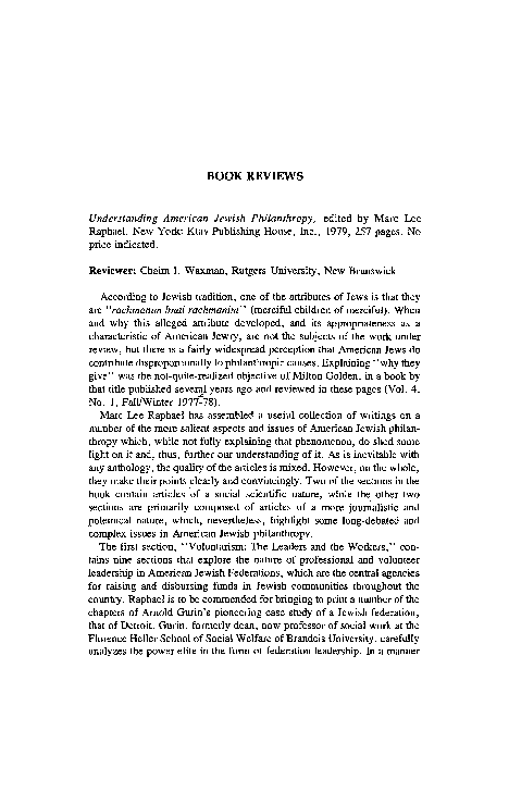 (PDF) Chaim I. Waxman, “Review of ‘Understanding American Jewish ...