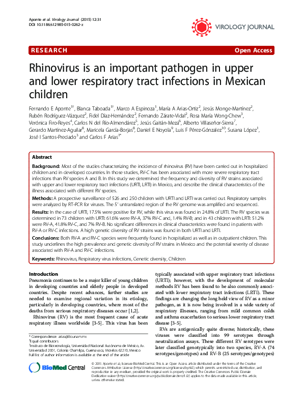 (PDF) Rhinovirus is an important pathogen in upper and lower ...